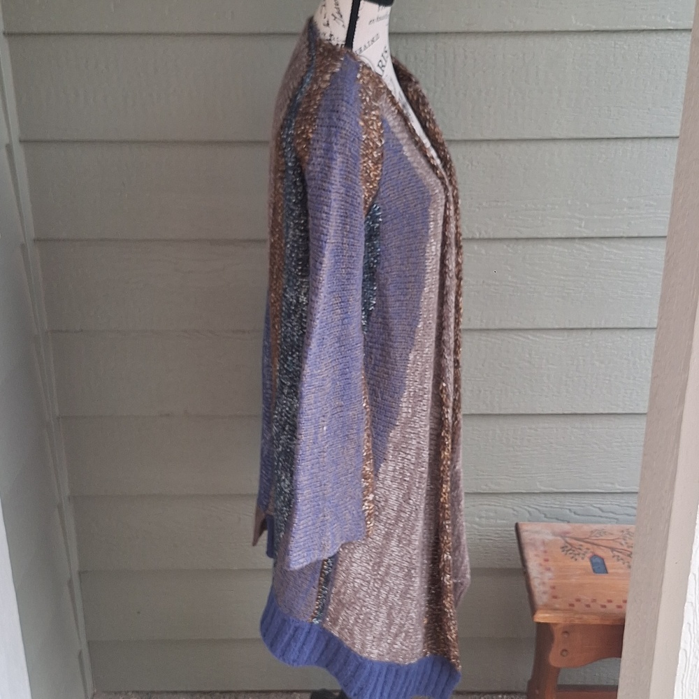 Zadig & Voltaire Deluxe Italian Wool Mohair Maxi Sweater Cardigan Blue Brown S - Picture 6 of 13